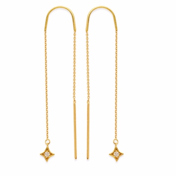 14k Diamond Star Stationary Threader Earrings